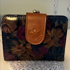 Patricia Nash Elegant multi-color Floral Leather by Wallet with kiss lock